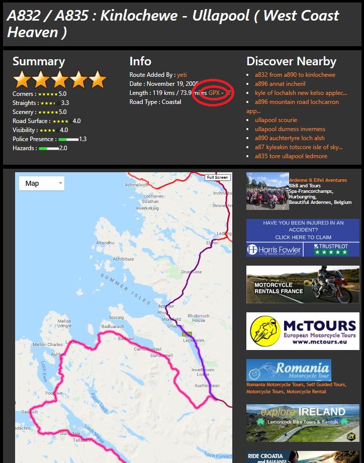 Downloaden Motorrad Route als GPX-Datei